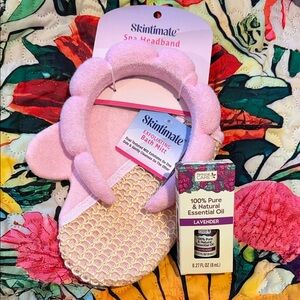 Skintimate Pink Spa Headband & Bath Mitt with Lavender Essential Oil